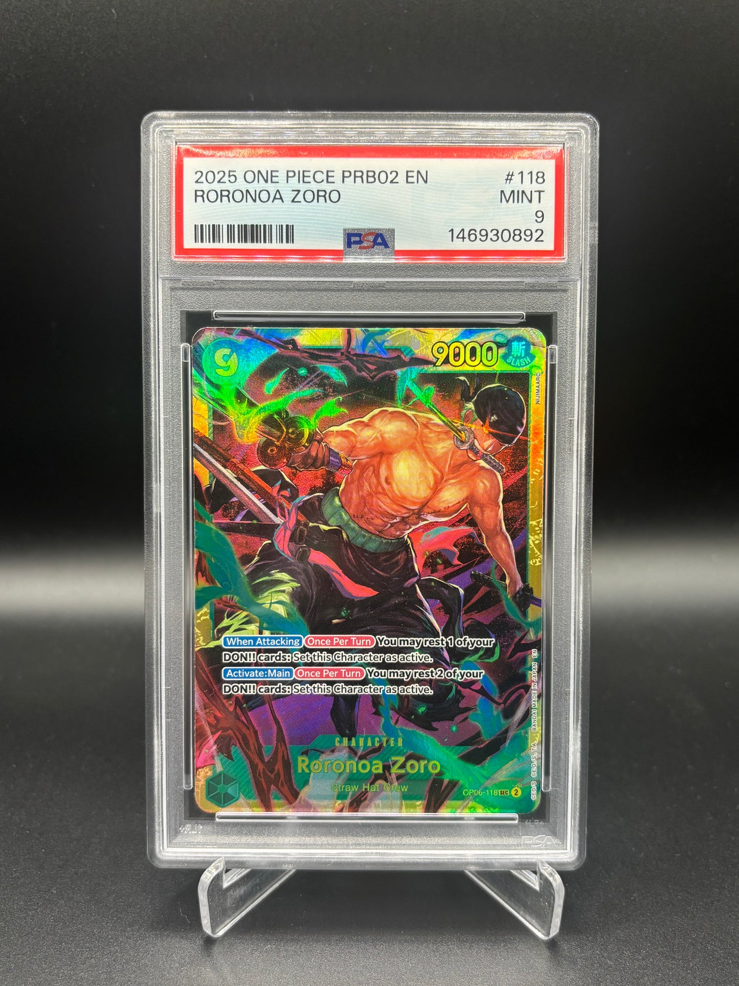 PSA 9 - Roronoa Zoro SEC PRB02 OP06-118