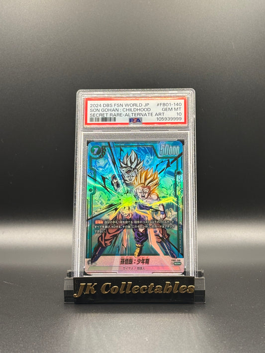 PSA 10 - Japanese Dragonball Fusion World, Son Gohan: Childhood Alt Art SCR* FB01-140